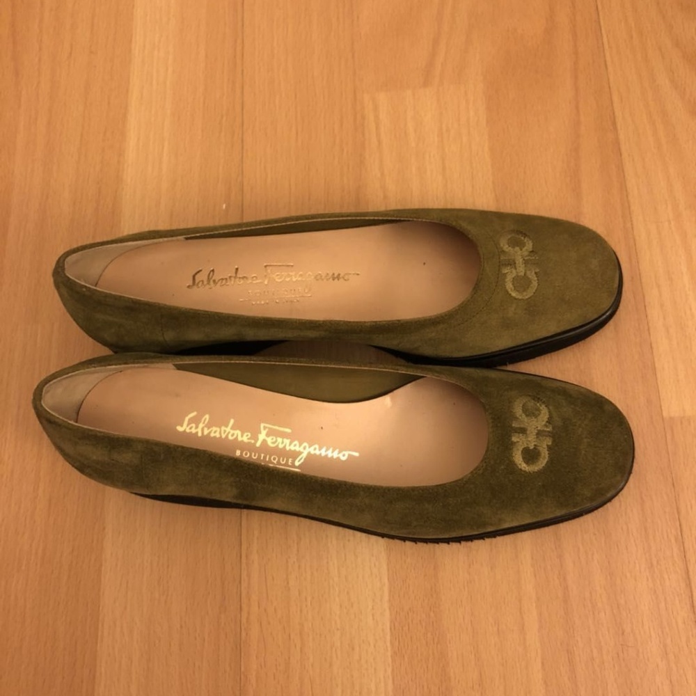 Olive Green Suede Salvatore Ferragamo Flats